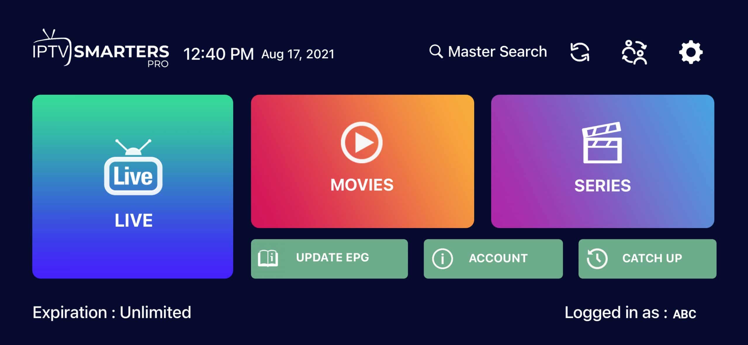 Smarters Player Lite dashboard